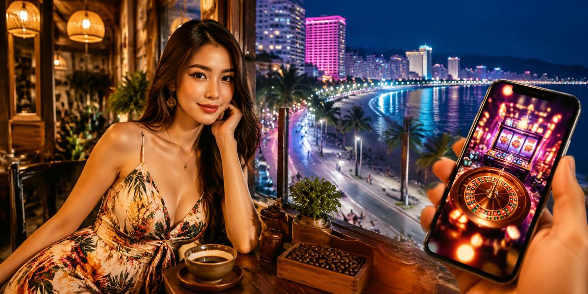 Người chơi tại Nha Trang đăng nhập tài khoản 937 trên điện thoại bên ly cà phê